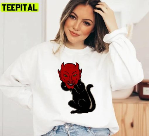 Halloween Devil Cat Waering Monster Mask Unisex Sweatshirt