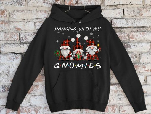 Hanging With Gnomies Gnome Christmas Xmas Buffalo Plaid Red Hoodie