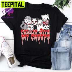 Horror Cats Chillin’ With My Creeps Vintage Trending Unisex T-Shirt