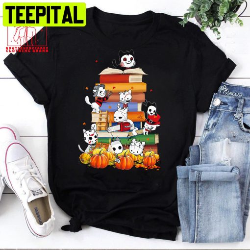 Horror Movies Cat Characters Pumpkins And Books Vintage Trending Unisex T-Shirt