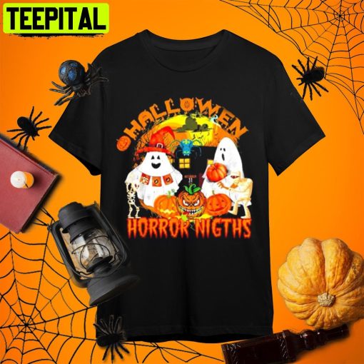 Horror Nights Ghost And Pumpkin Halloween Retro Art Unisex T-Shirt