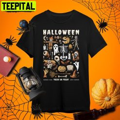 Horror Nights Pumkin Ghost Skeleton Halloween Retro Art Unisex T-Shirt