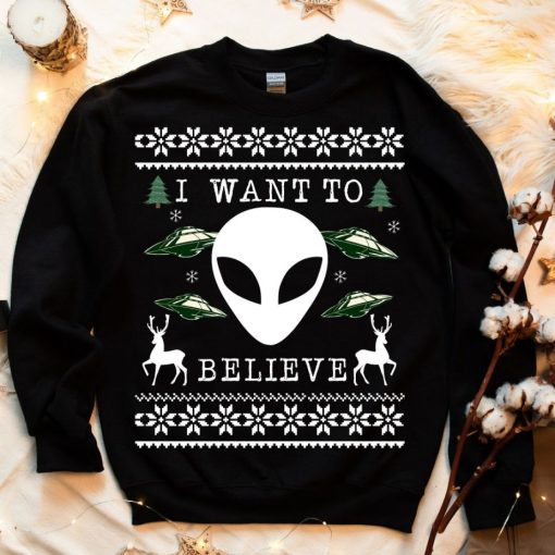 I want to believe Alien Ugly Christmas Sweatshirt