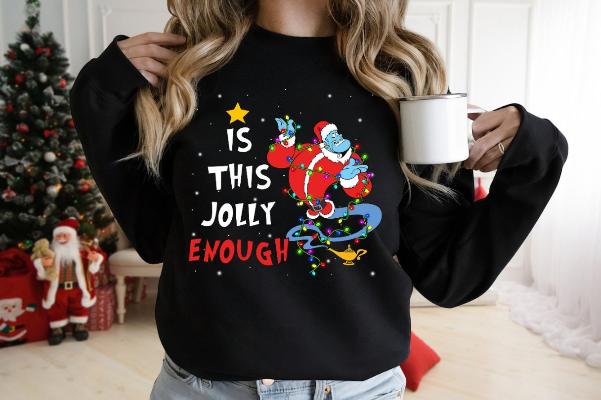 Is This Jolly Enough Genie Christmas Lights Sweatshirt
