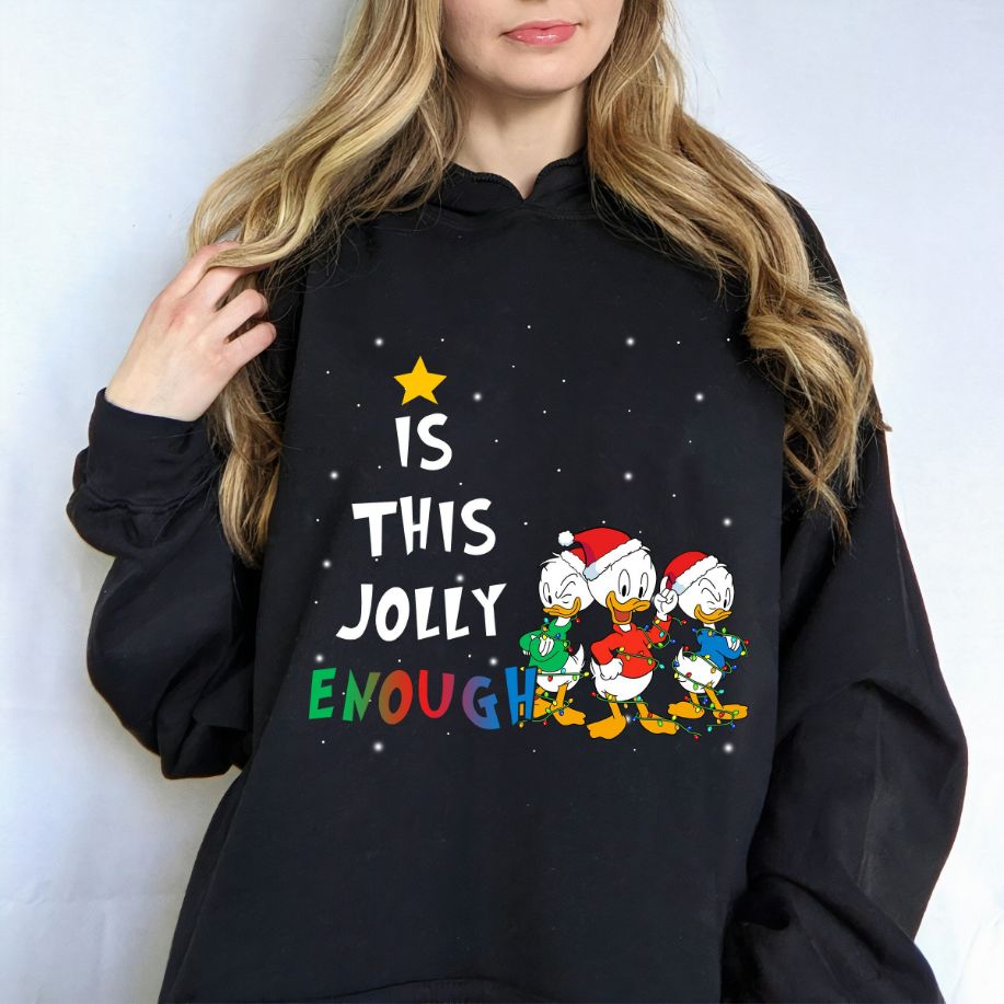 Is This Jolly Enough Huey Dewey and Louie Christmas Lights Hoodie