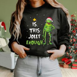 Is This Jolly Enough Kermit Frog Santa Hat Christmas Lights Sweatshirt