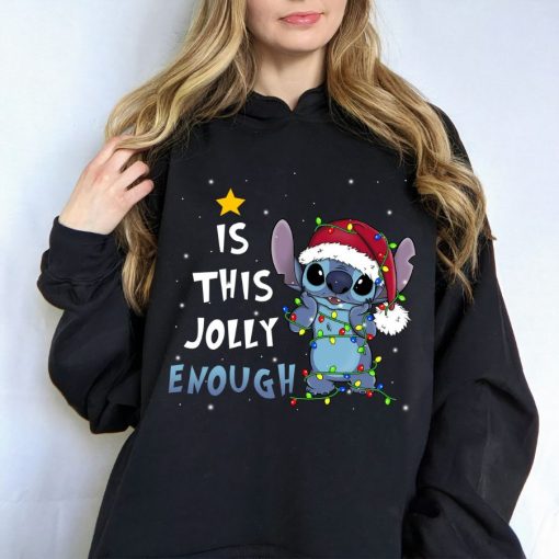 Is This Jolly Enough Stitch Christmas Lights Hoodie
