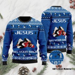 Jesus Has Your Back Jiu Jitsu Christmas Ugly For Jesus And Jiu Jitsu Lovers 3D Sweater