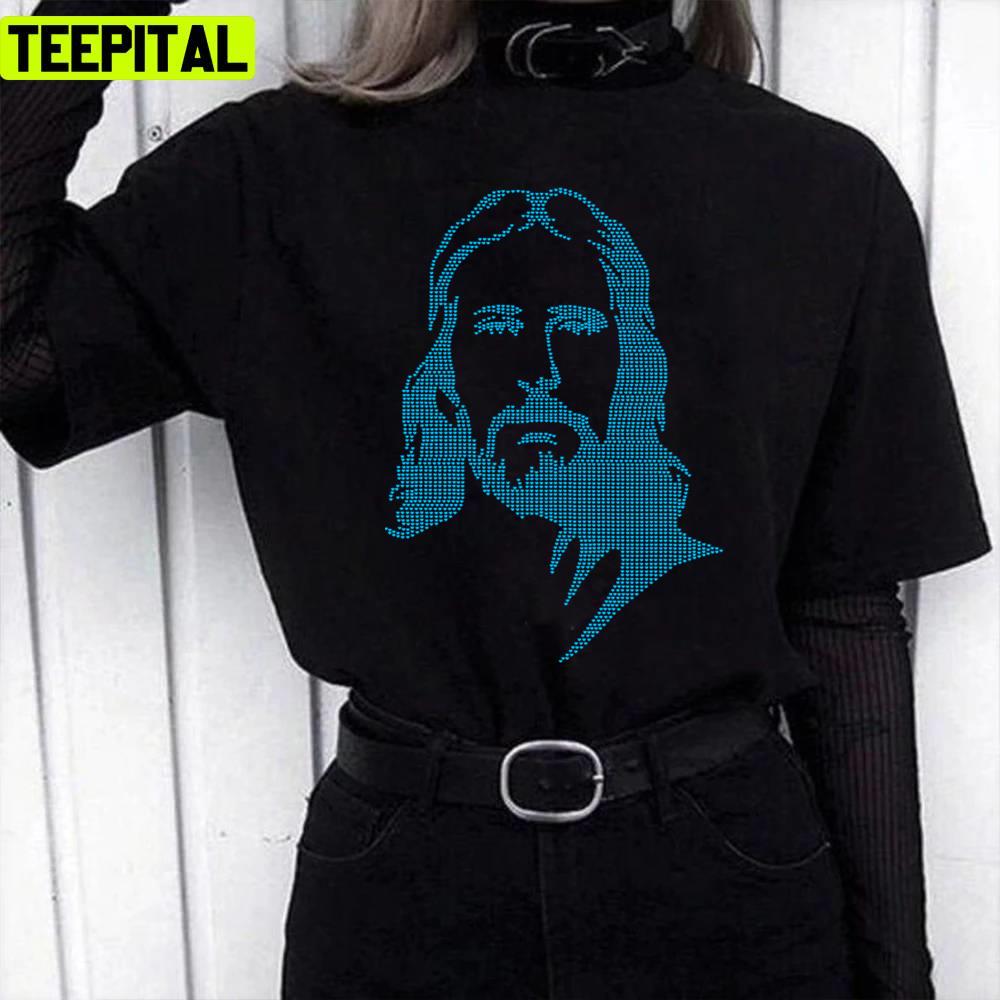 Jesus Portrait With Blue Hearts Jesus Face Unisex T-Shirt