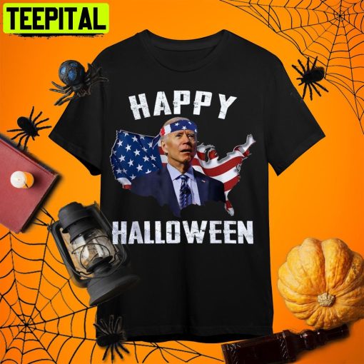 Joe Biden Happy Halloween American Flag 4th Of July Halloween Retro Art Unisex T-Shirt