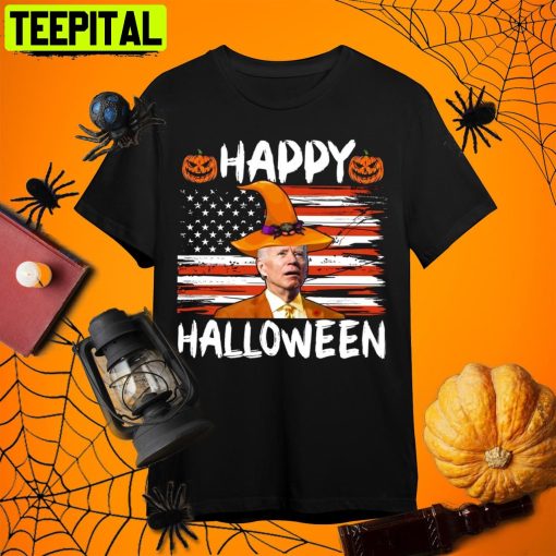 Joe Biden Us Flag Happy Halloween Retro Art Unisex T-Shirt