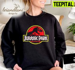 Jurassic Park Cracked Logo Graphic Teal Raptor Jurassic Park Sweatshirt