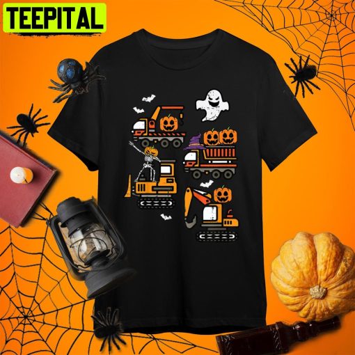 Kids Spooky Construction Trucks Halloween Costume Toddler Boys T Retro Art Unisex T-Shirt