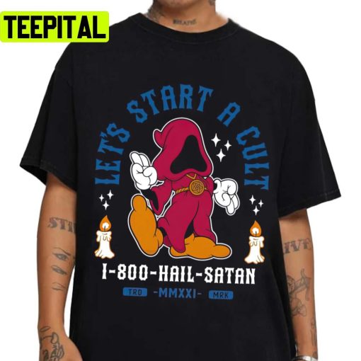 Lets Start A Cult Vintage Cartoon Occult Hail Satan Unisex Sweatshirt