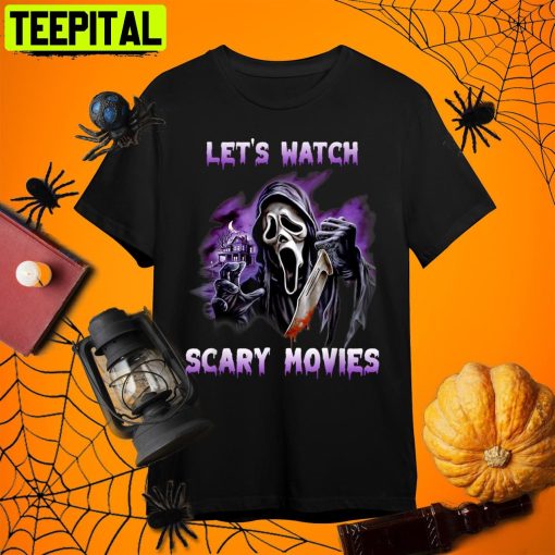 Let’s Watch Scary Movies Horror Movies Scary Halloween Retro Art Unisex T-Shirt