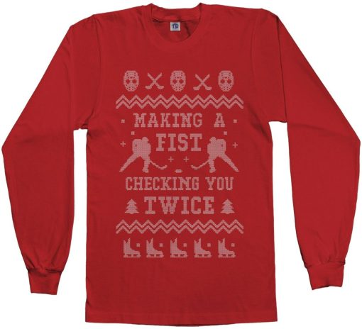 Making A Fist Checking You Twice Hockey Ugly Sweater