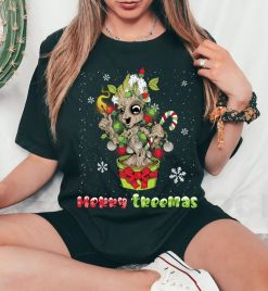 Marvel Guardians Groot Candy Cane Merry Treesmas Christmas Lights T-Shirt