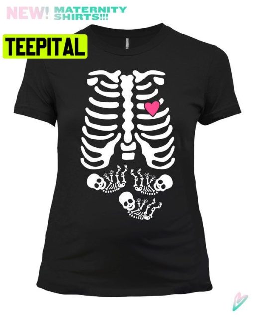 Maternity Skeleton Baby Triplets Halloween Trending Unisex Shirt