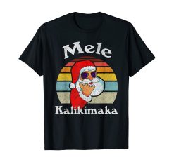 Mele Kalikimaka Retro Christmas Santa Shaka Hawaii T-Shirt