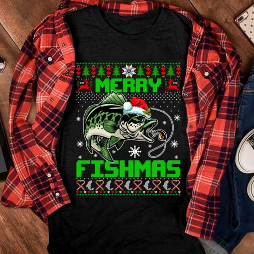 Merry Fishmas Ugly Christmas Fishing Fisherman Santa T-Shirt