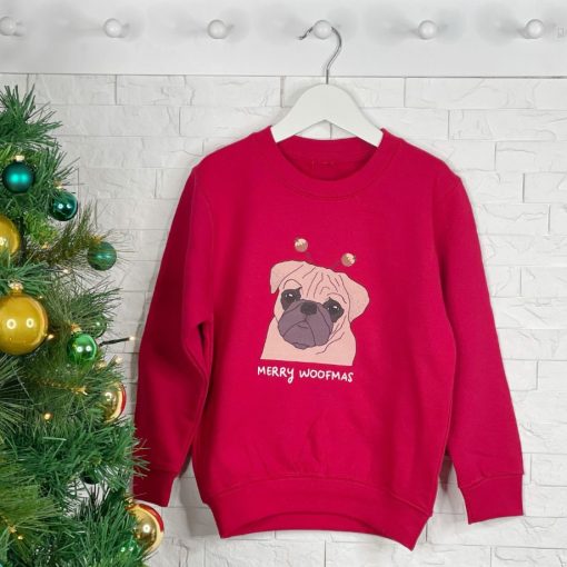 Merry Woofmas Kids Pug Christmas Sweatshirt