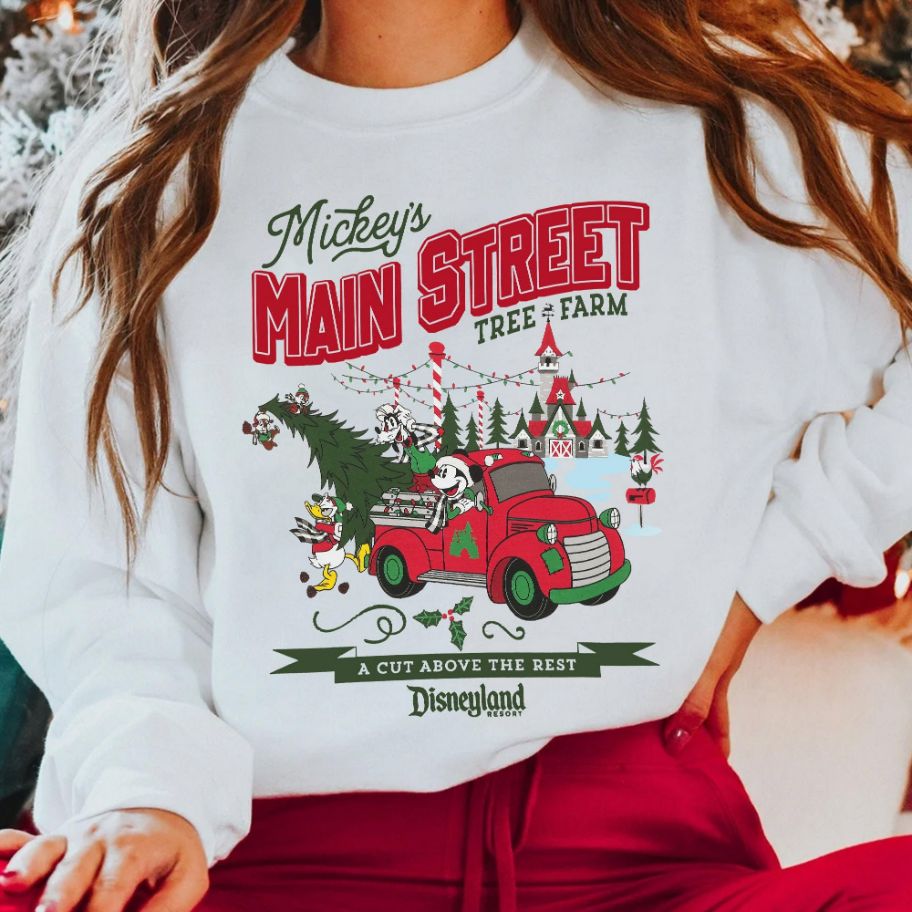 Mickey and Friends Main Street Christmas Tree Farm Sweatshirt,