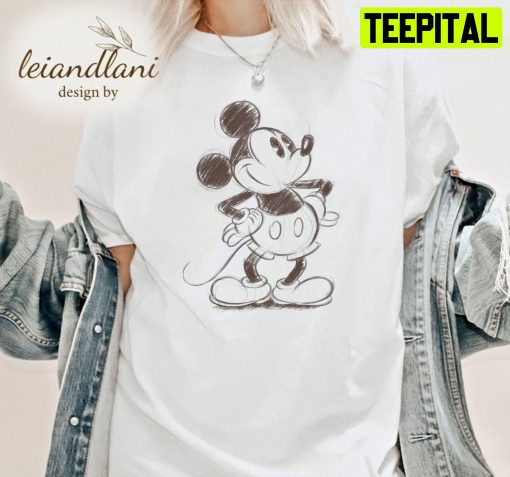 Mickey And Friends Mickey Mouse Sketch Portrait For Women Ear Mickey Disney Unisesx T-Shirt