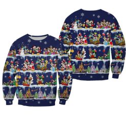 Mickey And Friends Pattern Xmas Blue 2022 Christmas Disney 3D Sweater