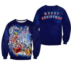 Mickey And Friends Pattern Xmas Blue 2022 Christmas Disney Graphic Cartoon 3D Sweater