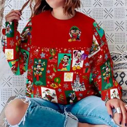 Mickey And Minnie Pattern Xmas Red 2022 Christmas Disney Graphic Cartoon 3D Sweater