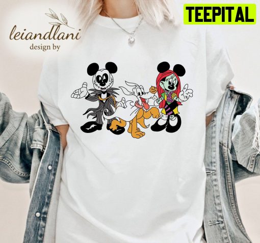 Mickey And Minnie Sally Jack Skellington Couples Halloween Unisesx T-Shirt