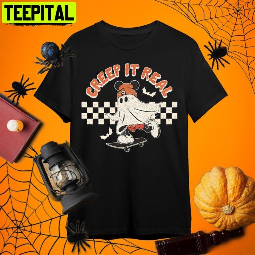 Mickey Disney Halloween Mickey Ghost Skateboarding Retro Art Unisex T-Shirt