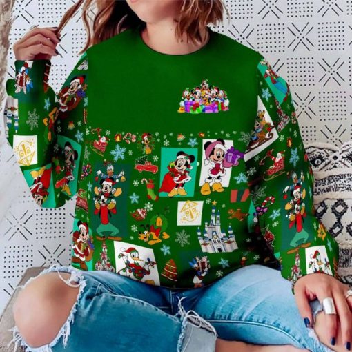 Mickey & Friends Pattern Xmas Green 2022 Christmas Disney Graphic Cartoon 3D Sweater