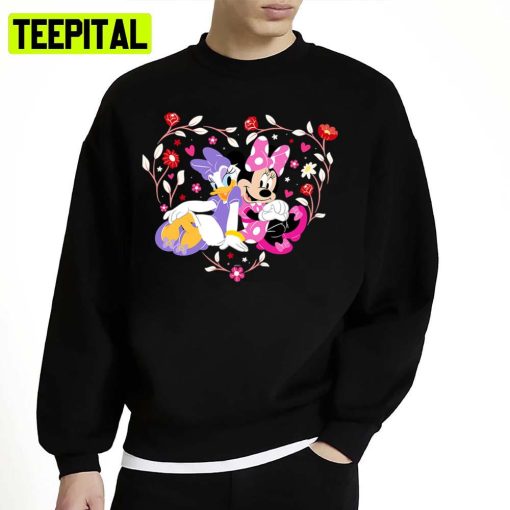 Minnie And Daisy Duck Bff Heart Valentine’s Day Unisex Sweatshirt