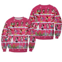 Minnie Mouse Pattern Xmas Pink 2022 Christmas Disney Graphic Cartoon 3D Sweater