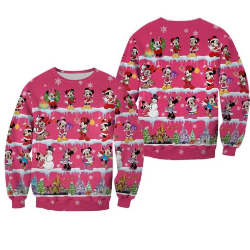 Minnie Mouse Pattern Xmas Pink 2022 Christmas Disney Graphic Cartoon 3D Sweater