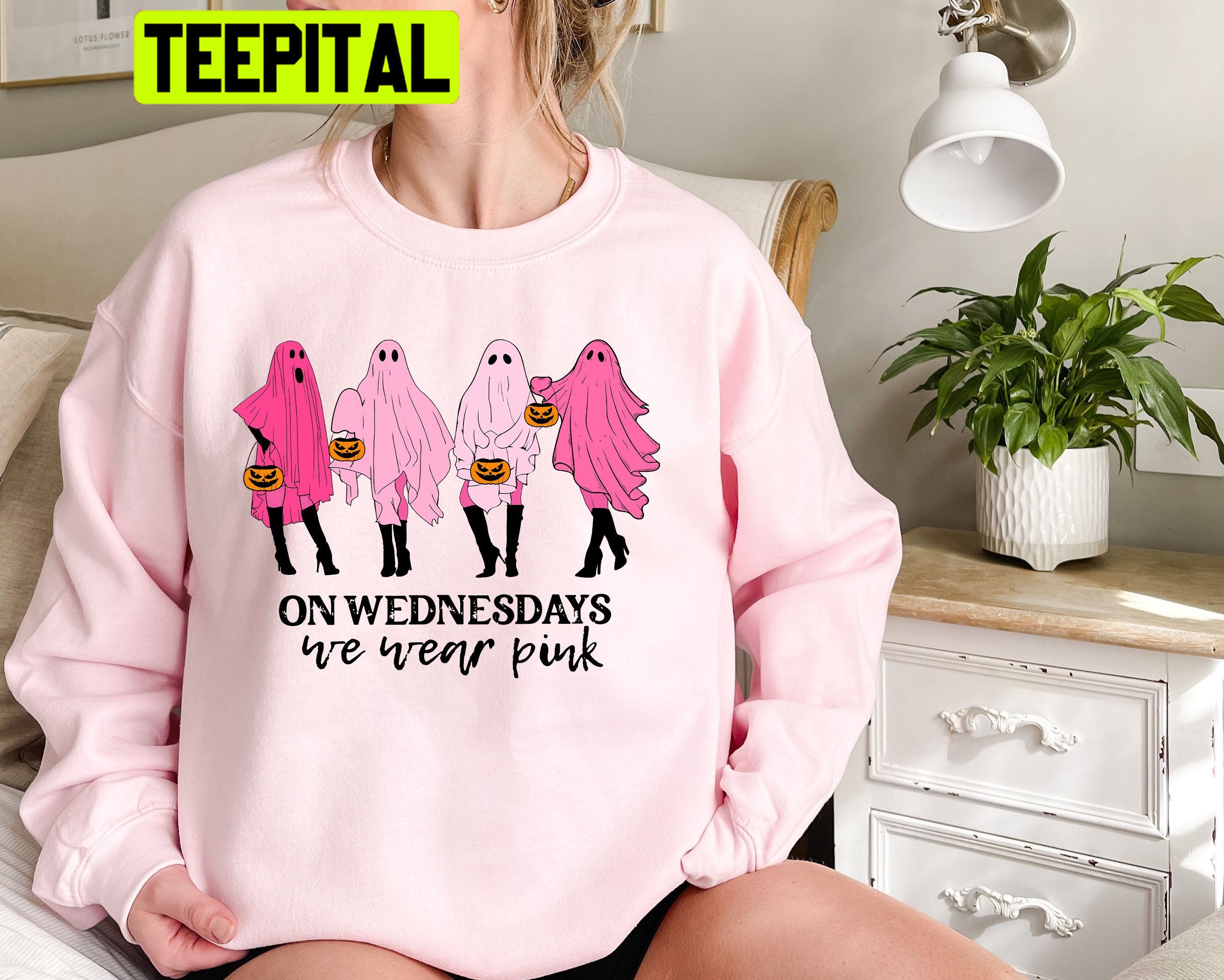 On Wednesday We Wear Pink Ghost Trending Unisex Sweatshirt