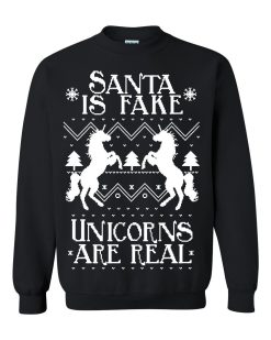 OnCoast Santa Is Fake Unicorns Are Real Ugly Christmas Sweater