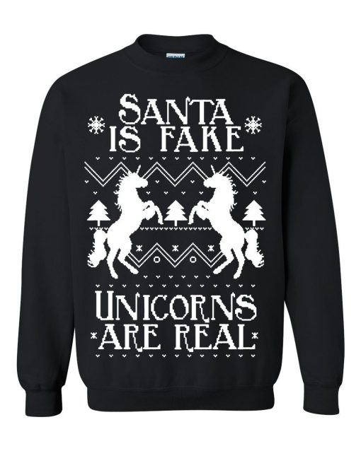 OnCoast Santa Is Fake Unicorns Are Real Ugly Christmas Sweater