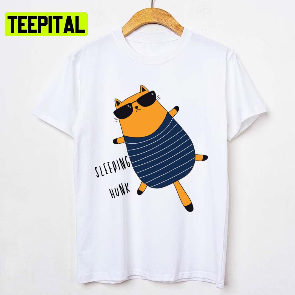 Orange Cat Cool Cat Sunglasses Sleeping Hunk Unisex T-Shirt