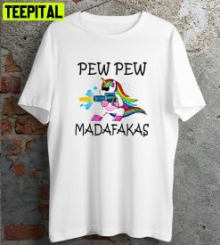 Pew Pew Madafakas Meme Unicorn Horse Lgbt Retro Design T-Shirt