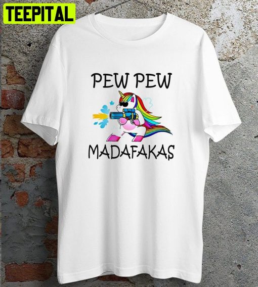 Pew Pew Madafakas Meme Unicorn Horse Lgbt Retro Design T-Shirt