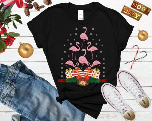 Pink Flamingo Holiday Lover Gift Tropical Christmas Shirt