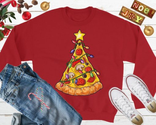 Pizza Christmas Tree Lights Ugly Sweater