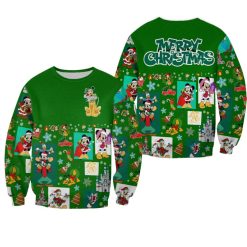 Pluto Dog Pattern Xmas Green 2022 Christmas Disney Graphic Cartoon 3D Sweater