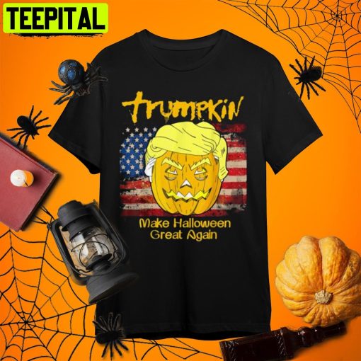 Pretty Trumpkin Funny Trump Halloween S Us Flag Maga Retro Art Unisex T-Shirt