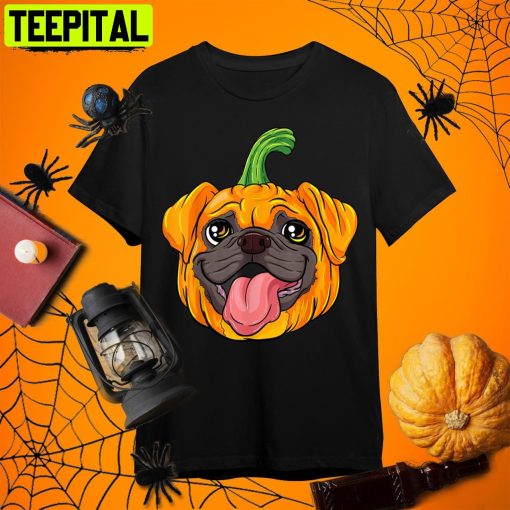 Pugkin Pug Pumpkin Halloween Thanksgiving Dog Retro Art Unisex T-Shirt