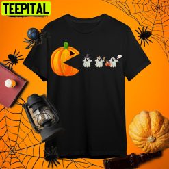 Pumpkin Eating Ghost Gamer Funny Halloween Retro Art Unisex T-Shirt