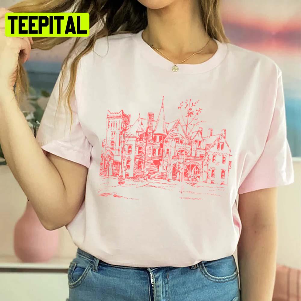 Red Haunted House Drawing Unisex T-Shirt