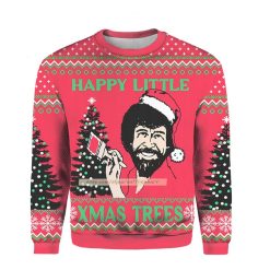 Santa Bob Ross Happy Little Christmas 2022 Ugly 3D Sweater